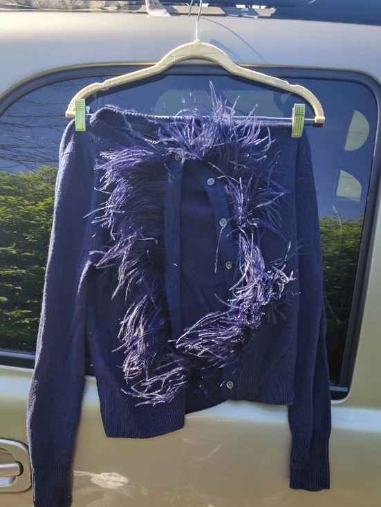 J. Crew Sweaters - J. Crew Purple Feather-Trim Button Cardigan